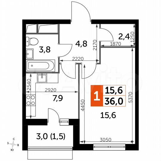 1-к. квартира, 36 м², 6/16 эт.