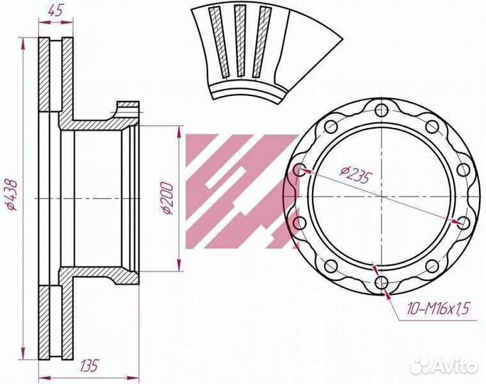 Диск тормозной ман передний 438*45*135