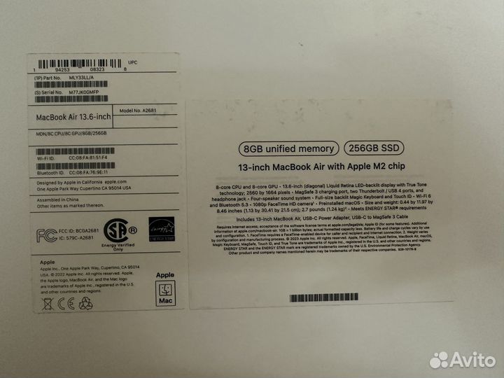 Macbook air 13 m2 8 256