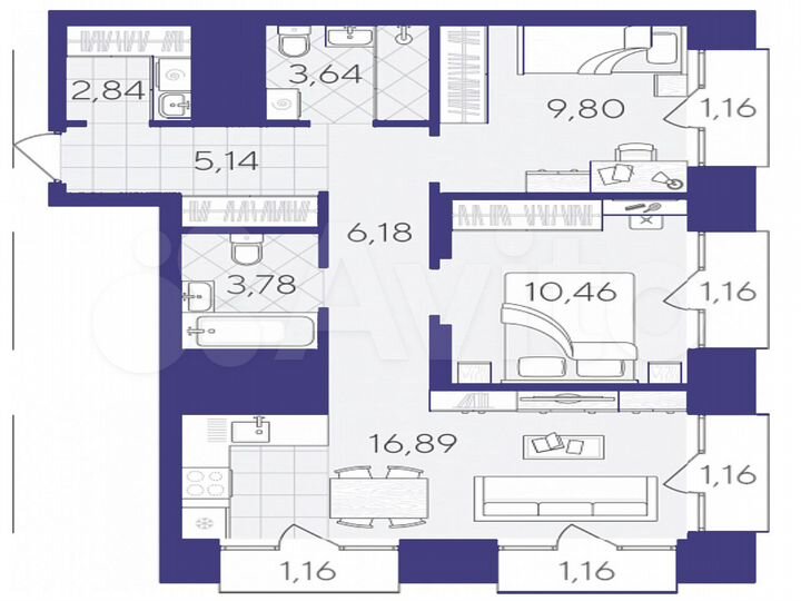 2-к. квартира, 64,5 м², 22/25 эт.