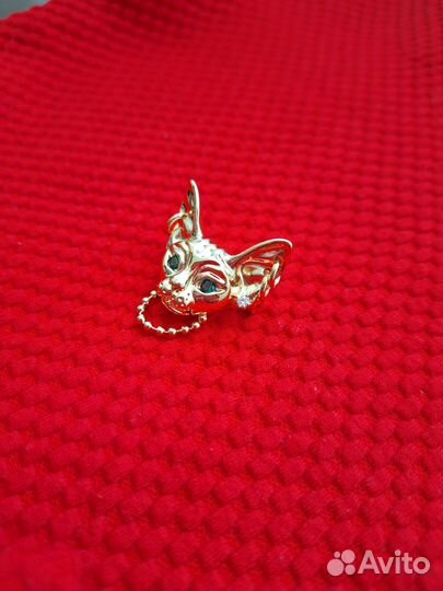 Брошь Кошка сфинкс с пирсингом