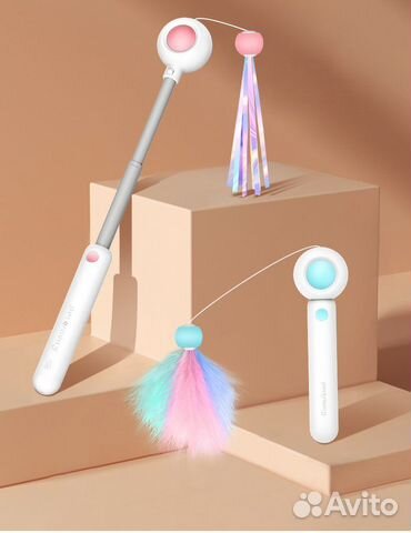 Игрушка удочка дразнилка с перьями для кошек 3 в 1