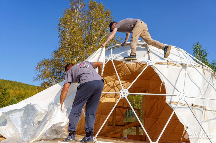 Глэмпинг сфера купольный шатер, зимний вариант