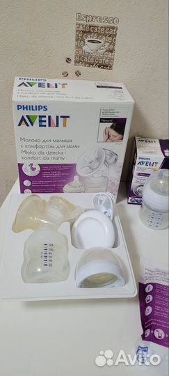 Молокоотсос avent ручной + 3 бутылочки пакеты д/м