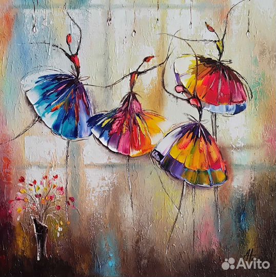 Картина холст масло мастихин 60*60 балерины