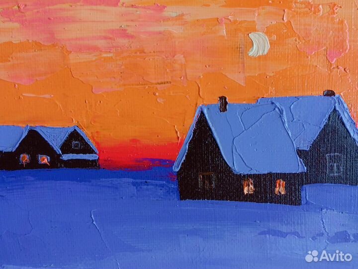 Картина маслом зимний вечер