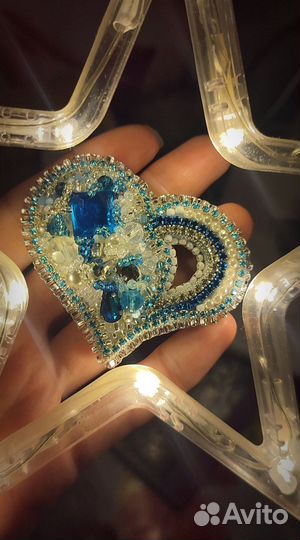 Серьги брошь из бисера камни лотос