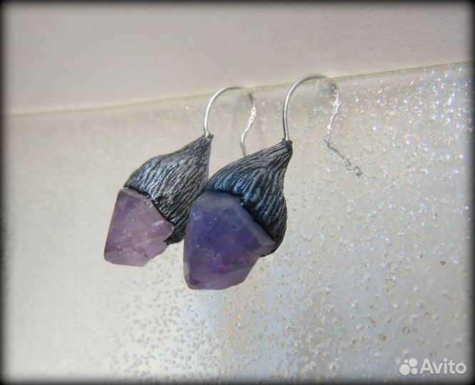 Серьги с кристаллами аметиста