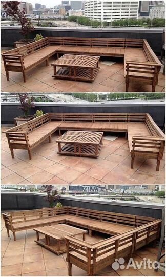 Угловой диван со столом садовая мебель из дерева