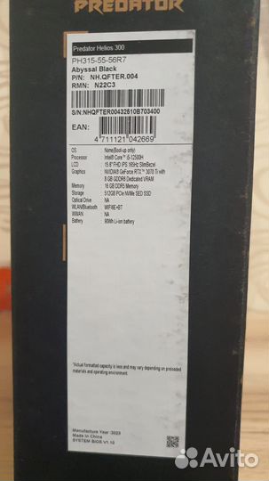 Новый Acer Predator ph315-55-56R7 RTX3070Ti l,i5