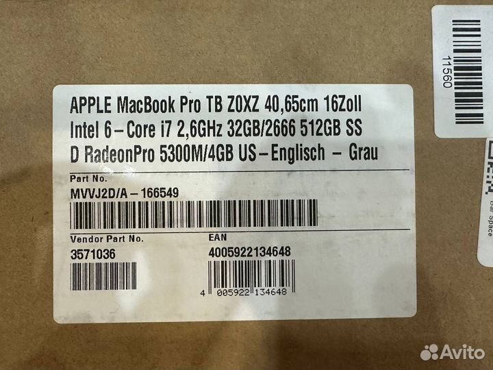 Macbook Pro 16/ i7 / 32GB/512GB / Radeon Pro 5300M