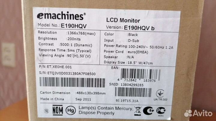 Монитор emachines E190hqv