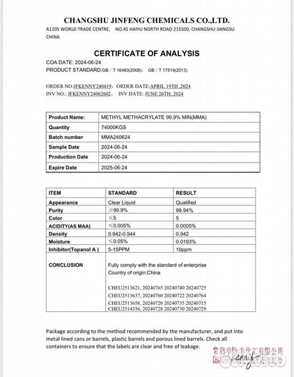 Метилметакрилат мма оптом. От 1 тонны