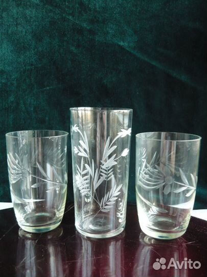Стаканы,бокалы тонкое стекло с резьбой.,СССР. За 1