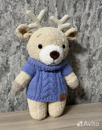 Мишка и олень плюшевые вязаные