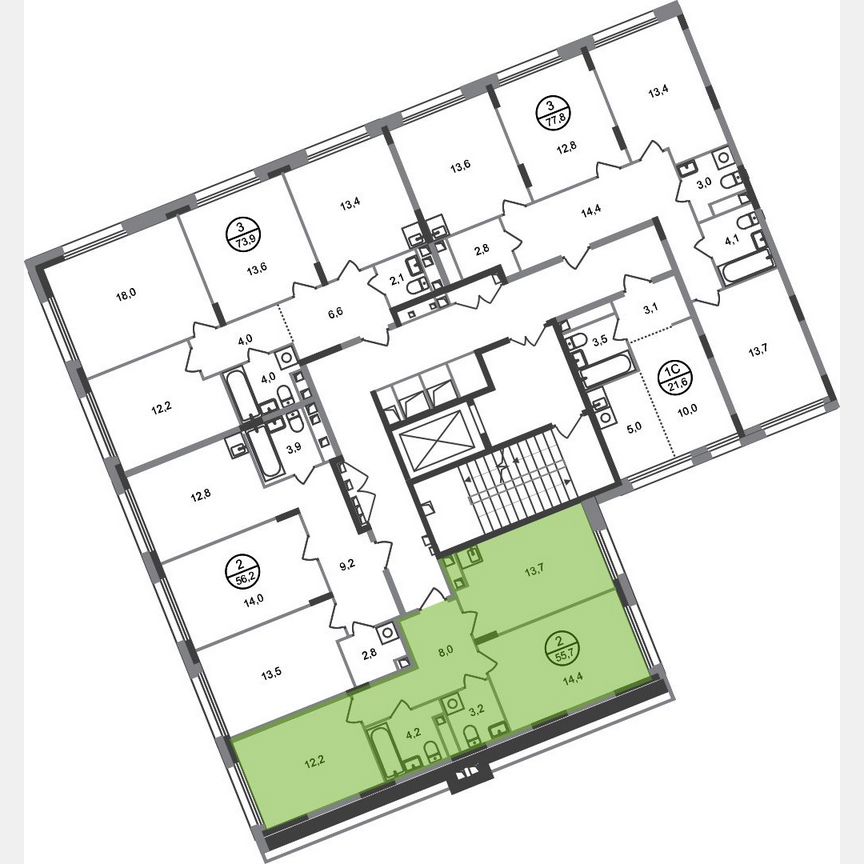 2-к. квартира, 55,7 м², 2/17 эт.