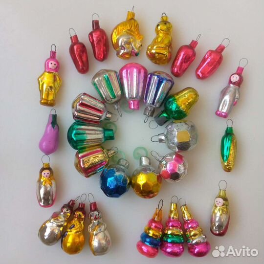 Советские ёлочные мини-игрушки - стекло