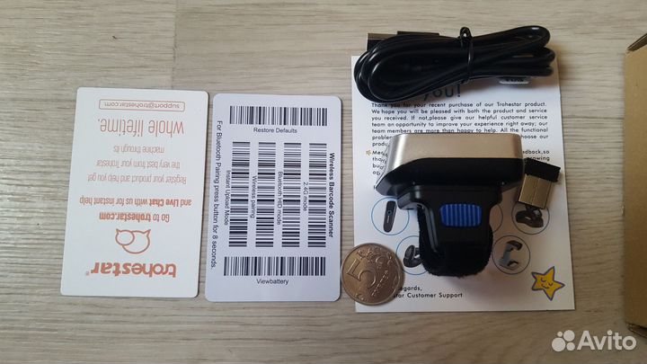 Bluetooth usb сканер 1D barcode на палец trohestar