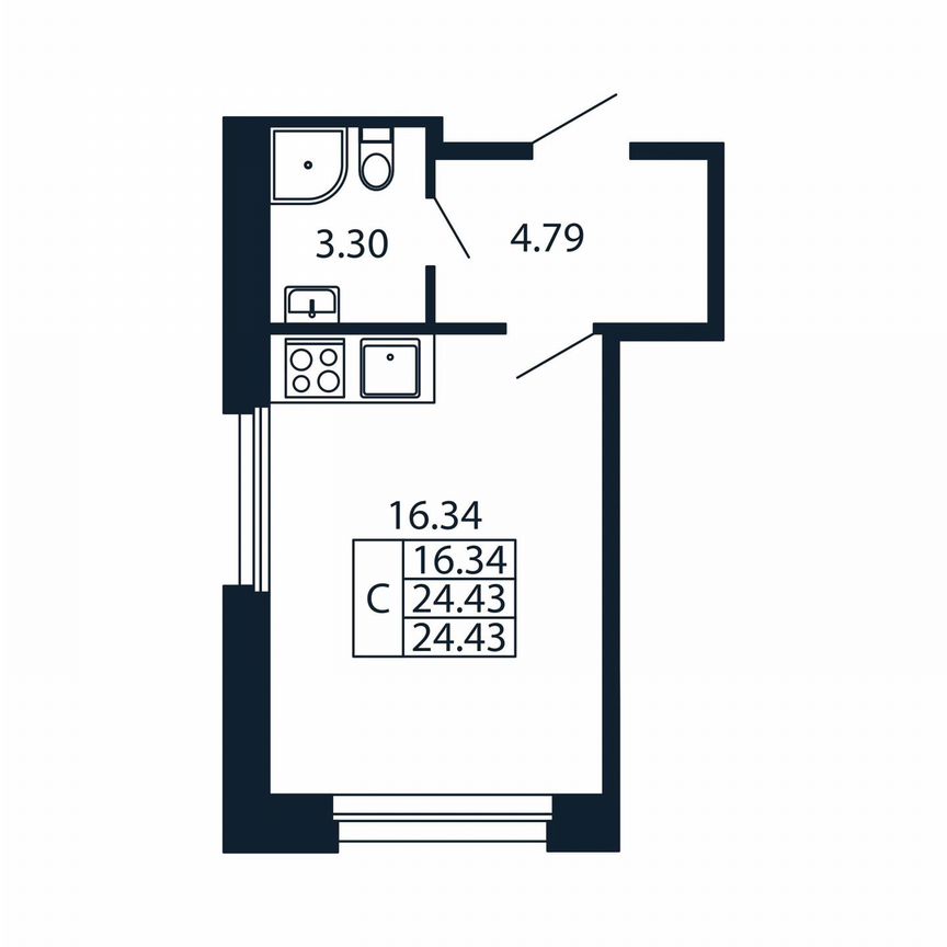 Квартира-студия, 24,4 м², 2/12 эт.