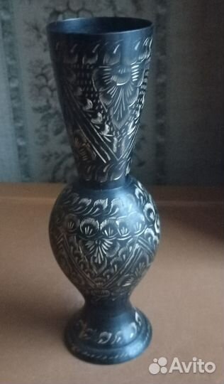 Ваза Вазочка Латунь Индия Штихель на черном Винтаж