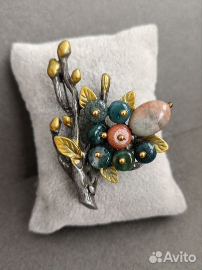 Брошь 2 в 1 из натуральных камней