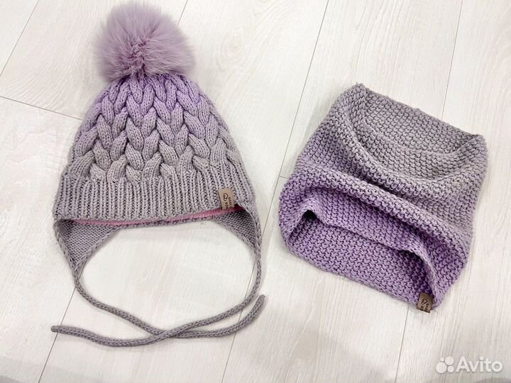 Шапка 50 снуд варежки зима ручная работа