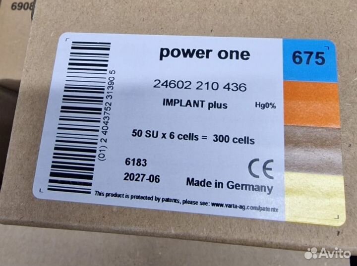 Батарейки для слух. ап. 675 implant plus Power One