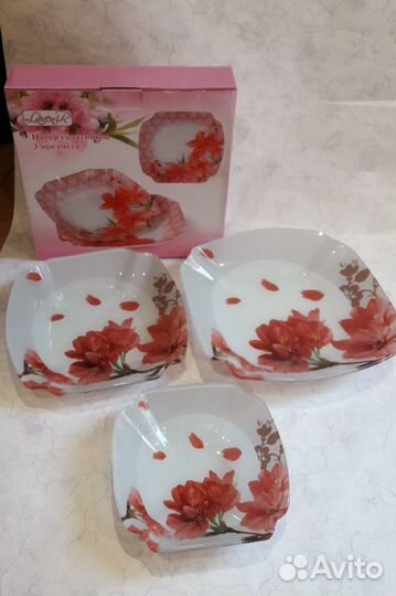 Набор из 3-х салатников Лилия стекло