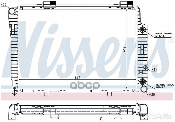 Радиатор 617х419 mercedes W202 1.8-2.8 03/93