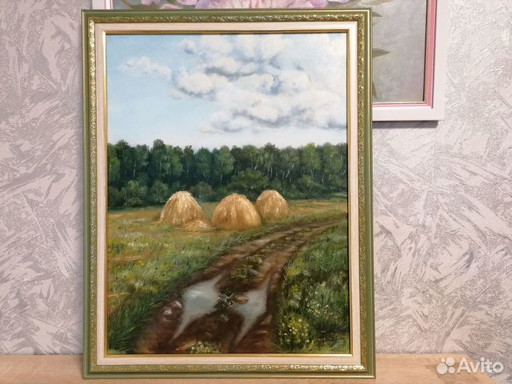 Картина маслом в рамке Пейзаж. Дорога. После дождя