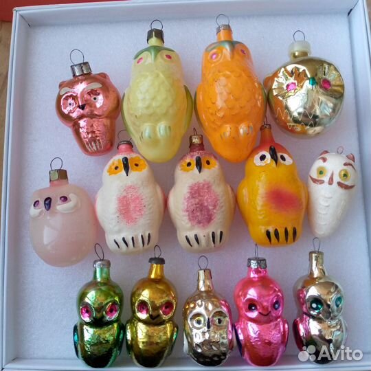 Елочные игрушки СССР птички совы попугаи