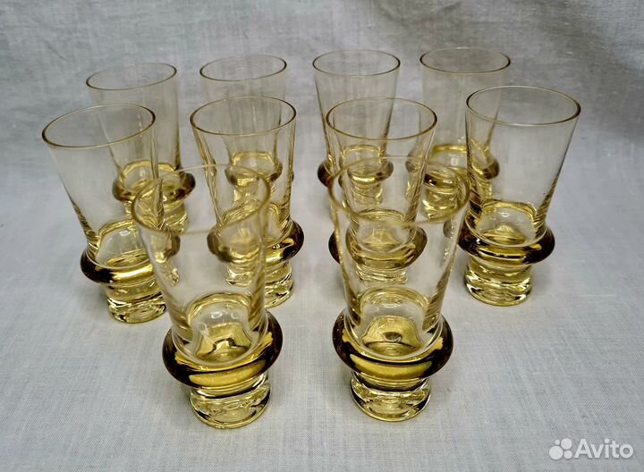 Стопки Рюмки Цветное стекло Жёлтые СССР 10 штук