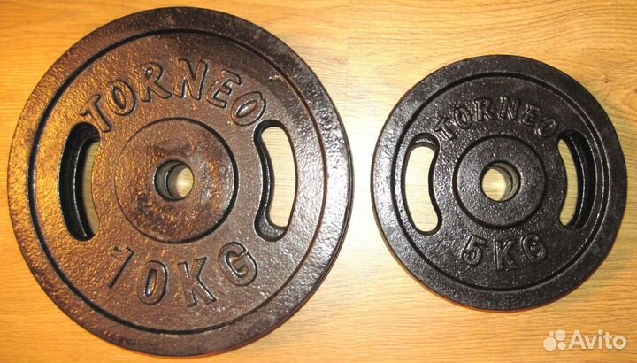 Гриф и блины Torneo 20, 15, 10, 5 кг 30 мм