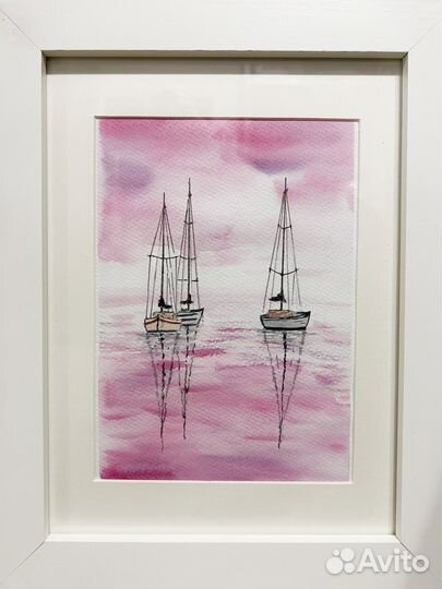 Кораблики картина акварелью А5
