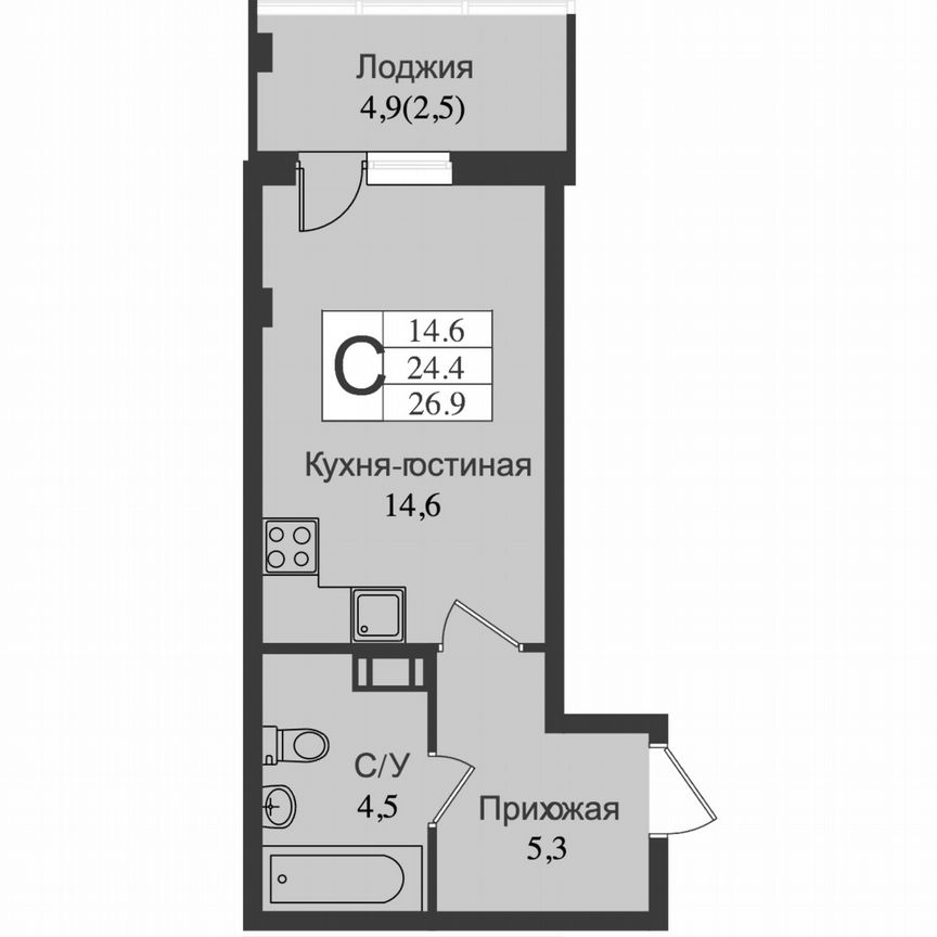 Квартира-студия, 29,2 м², 10/15 эт.