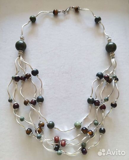 Бусы Гирлянда Змеевик Глазковые кварцы натуральные