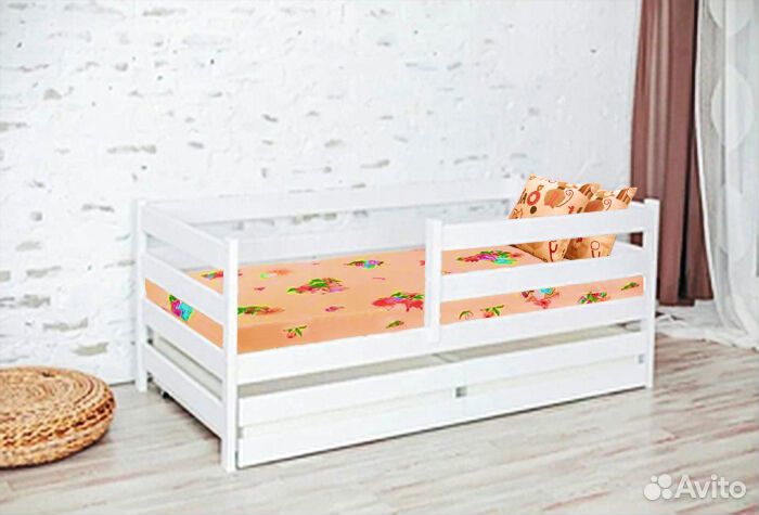 Кроватка софа эко для малыша высокий борт берёза