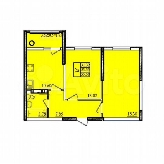 2-к. квартира, 55,5 м², 2/9 эт.