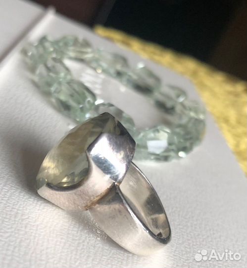 Комплект браслет и кольцо Натуральный Празиолит