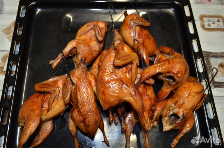 Копчёные перепела, яйца перепелиные, мясо свежее