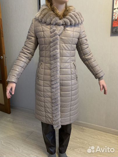 Кожаное пальто пуховик