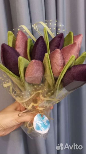 Цветы, тюльпаны из ткани, букет цветов, подарок