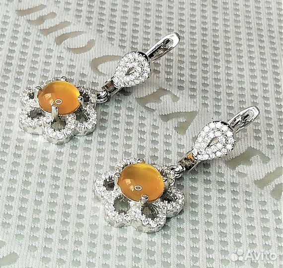 Серьги серебро халцедон С273