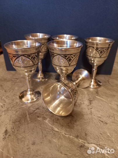 Набор серебряных рюмок 875-й пробы, Кубачи,288 гр