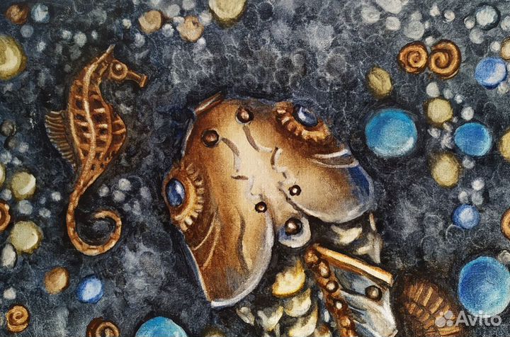 Картина маслом на холсте с рыбкой