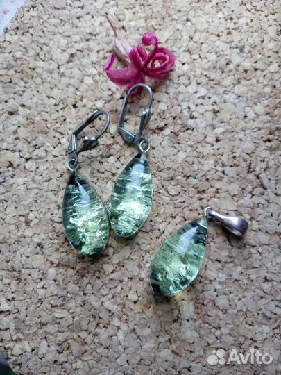 Комплект серьги и кулон, янтарь имитация