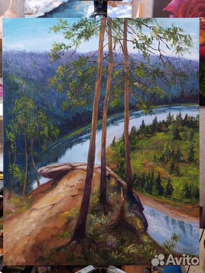 Картина маслом на холсте. Урал, река Ай