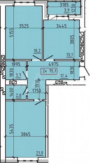 2-к. квартира, 75,1 м², 8/9 эт.