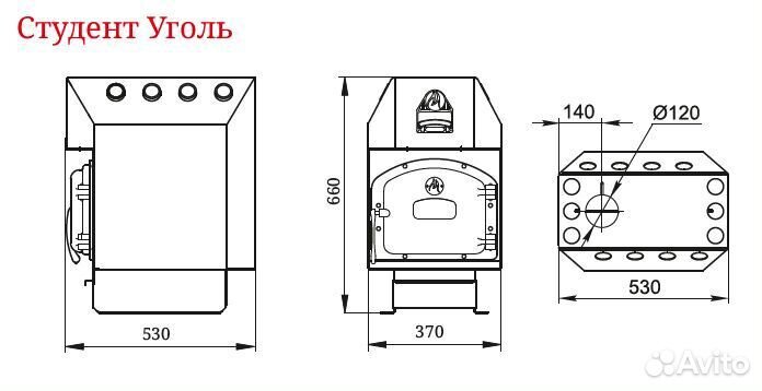 Печь Отопительная Студент Уголь с чугунной дверцей