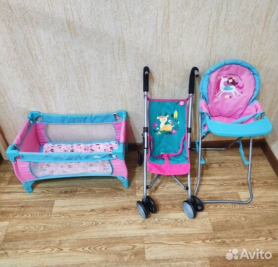 Мебель для кукол коляска стульчик манеж + кукла